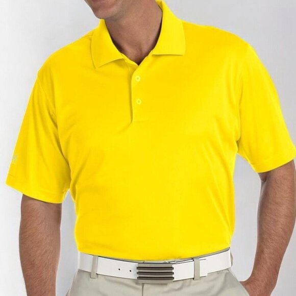 Adidas Mens Golf Climalite Yellow Puremotion Short Sleeve Polo Shirt NEW Medium - Picture 2 of 8